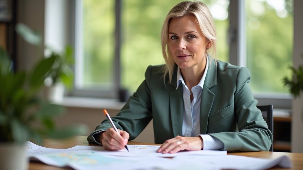 Magdalena Kowalska pracuje przy planowaniu trasy wycieczki, biurko z mapami i notatkami